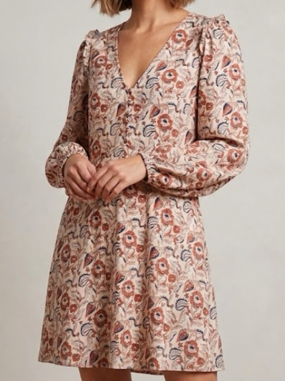 Banana Republic Women’s L Floral V-Neck Puff Sleeve Dress 100% Cotton Boho